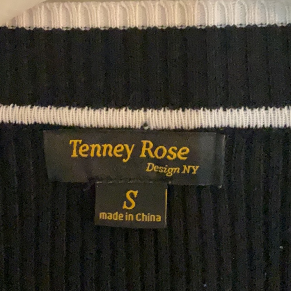 Tenney Rose Ribbed Cardigan White Tipped Faux Pearl Buttons, Size S, Black - Picture 6 of 8